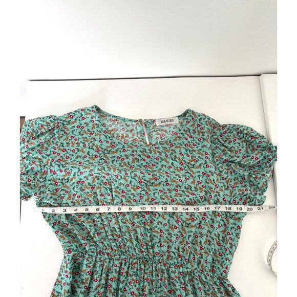 Floral Dress L Tiered Pockets Midi Puff Sleeve Cottagecore Casual Boho Fairycore - Picture 5 of 10